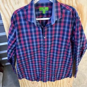 Bristol & Bull Men’s Plaid Button-Down‎ Shirt – Red & Navy Check, Size Large